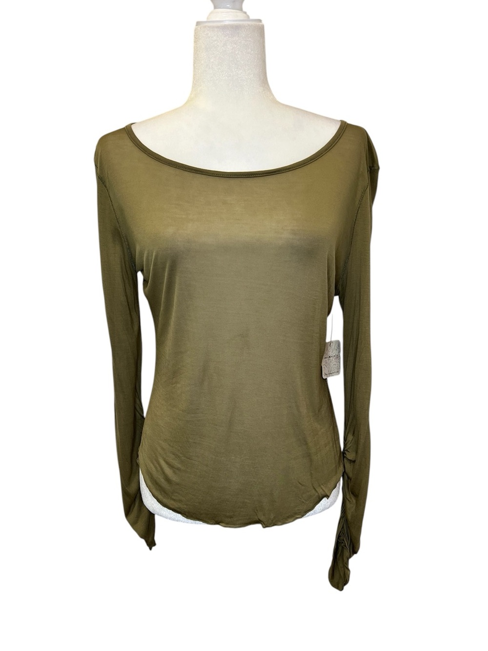 Free People Intimately Women's Olive Long-Sleeve Scoop Neck Top Size Medium